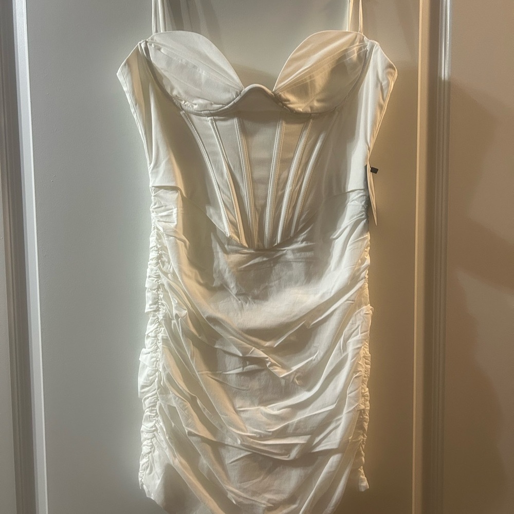 Elegant White Ruched Dress